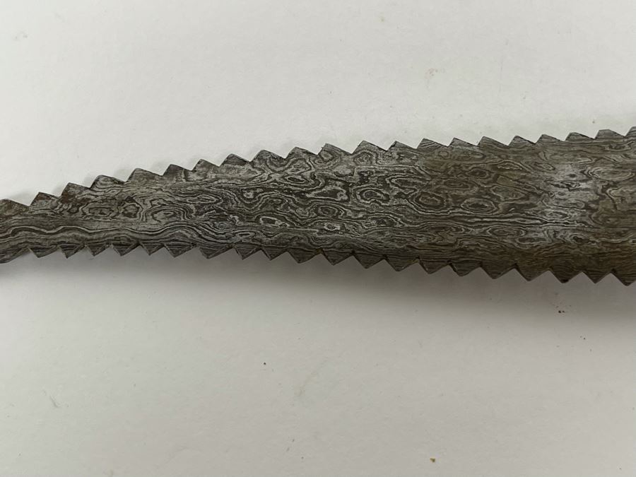 Vintage Carved Green Stone Lion's Head Handle Serrated Blade Knife 8.5L [Photo 14]