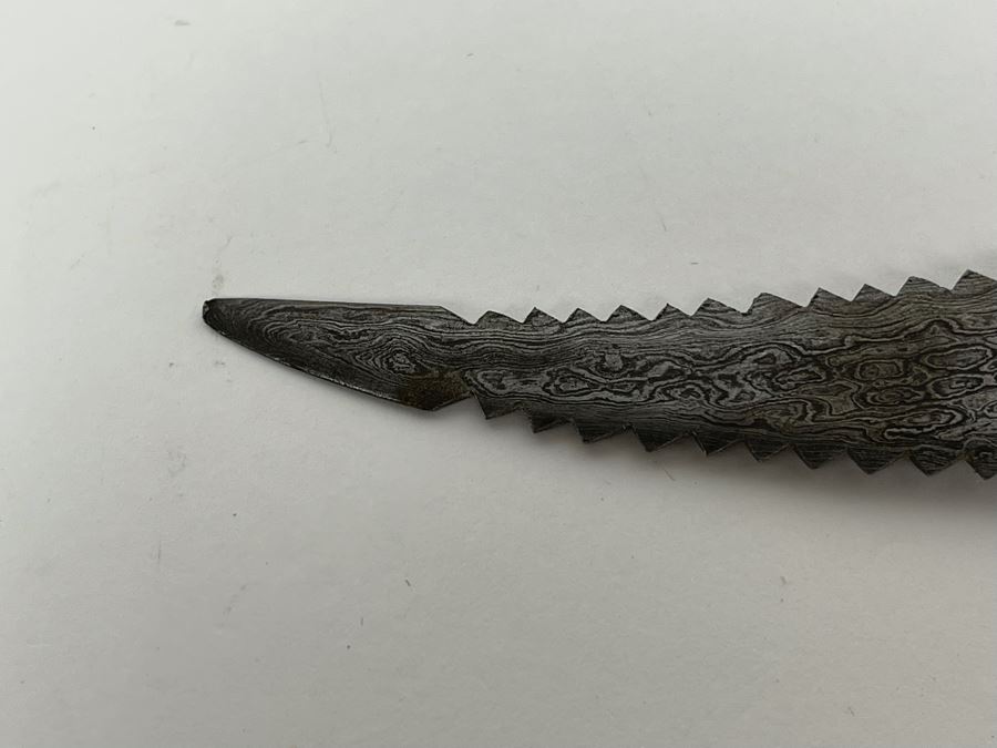 Vintage Carved Green Stone Lion's Head Handle Serrated Blade Knife 8.5L [Photo 12]