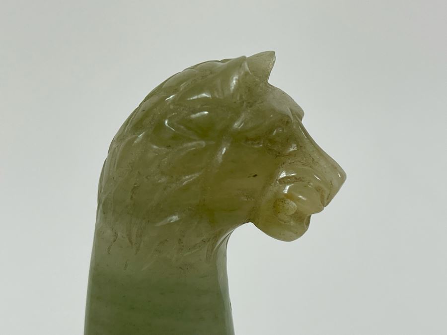 Vintage Carved Green Stone Lion's Head Handle Serrated Blade Knife 8.5L [Photo 9]