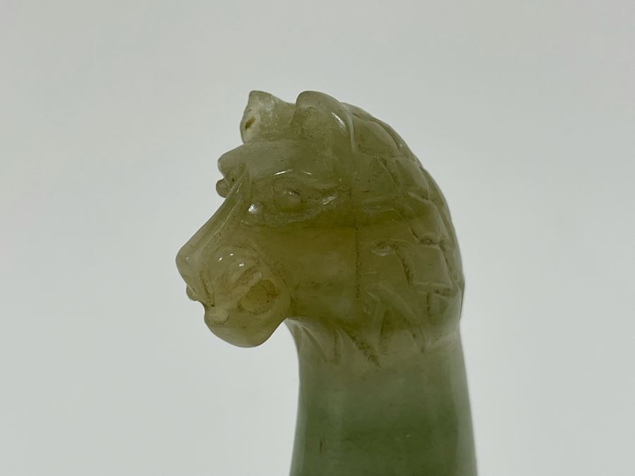 Vintage Carved Green Stone Lion's Head Handle Serrated Blade Knife 8.5L [Photo 7]