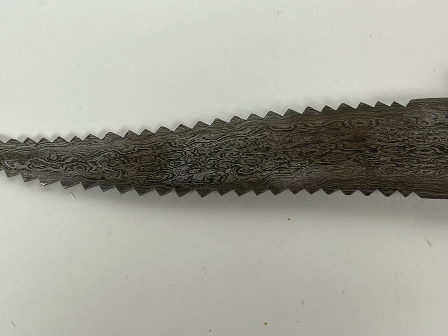 Vintage Carved Green Stone Lion's Head Handle Serrated Blade Knife 8.5L [Photo 11]