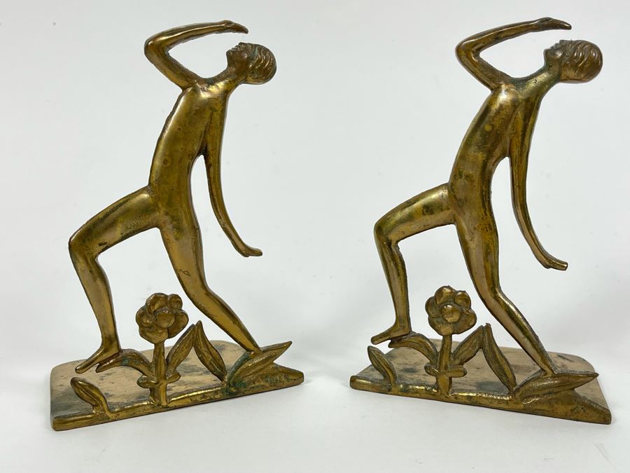 Art Deco Solid Brass Karl Hagenauer Style Bookends 6H [Photo 1]
