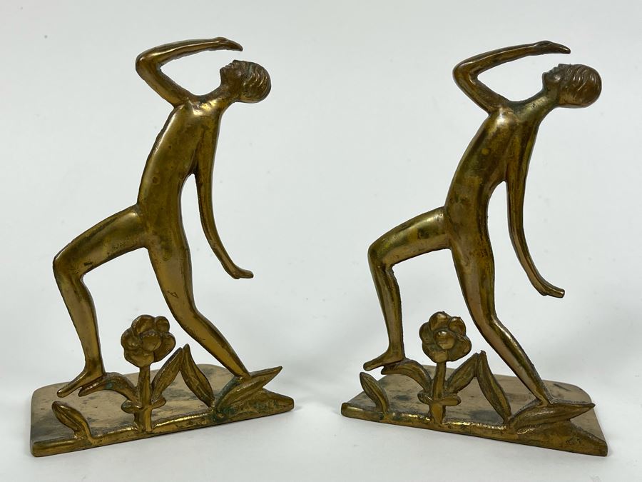 Art Deco Solid Brass Karl Hagenauer Style Bookends 6H [Photo 2]