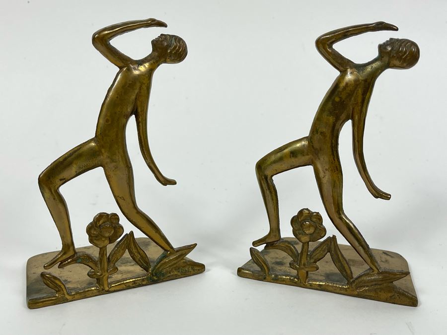 Art Deco Solid Brass Karl Hagenauer Style Bookends 6H [Photo 3]