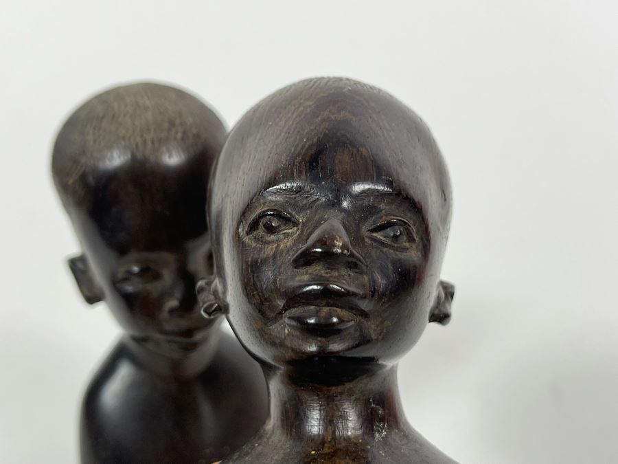 Pair Of Vintage African Hand Carved Wood Bust Head Sculptures 4H [Photo 9]