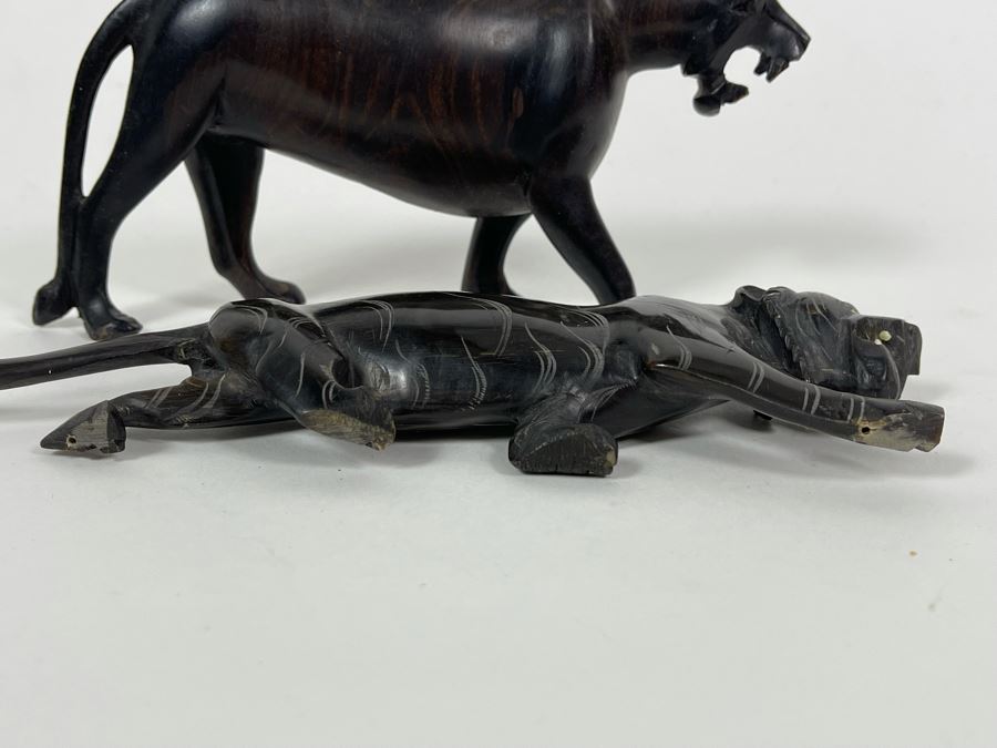 Pair Of Hand Carved Wood Panthers Cougars 10.5L And 7.5L [Photo 6]