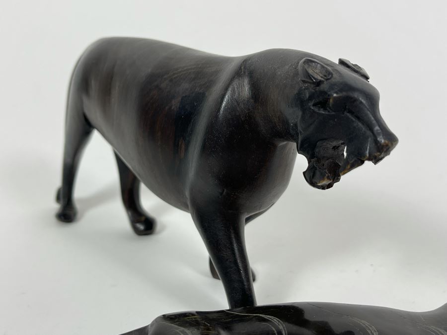 Pair Of Hand Carved Wood Panthers Cougars 10.5L And 7.5L [Photo 9]