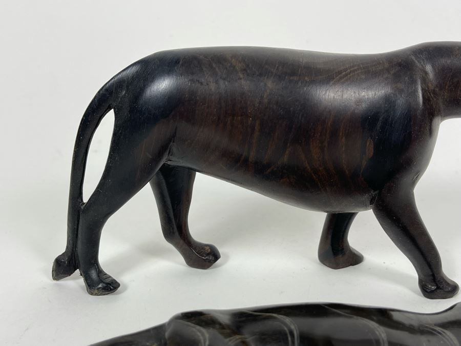 Pair Of Hand Carved Wood Panthers Cougars 10.5L And 7.5L [Photo 8]