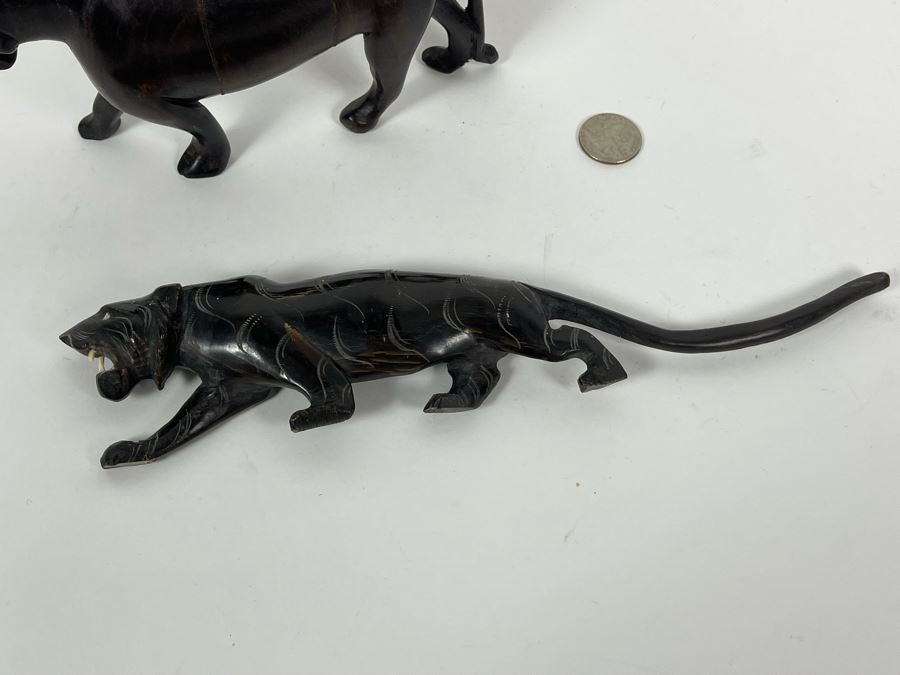 Pair Of Hand Carved Wood Panthers Cougars 10.5L And 7.5L [Photo 12]