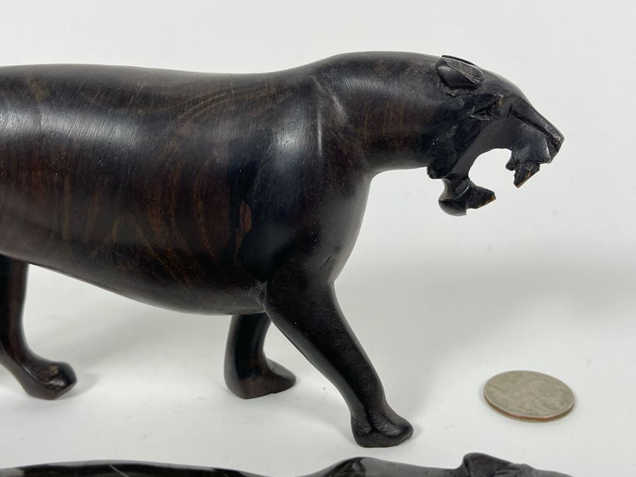 Pair Of Hand Carved Wood Panthers Cougars 10.5L And 7.5L [Photo 7]