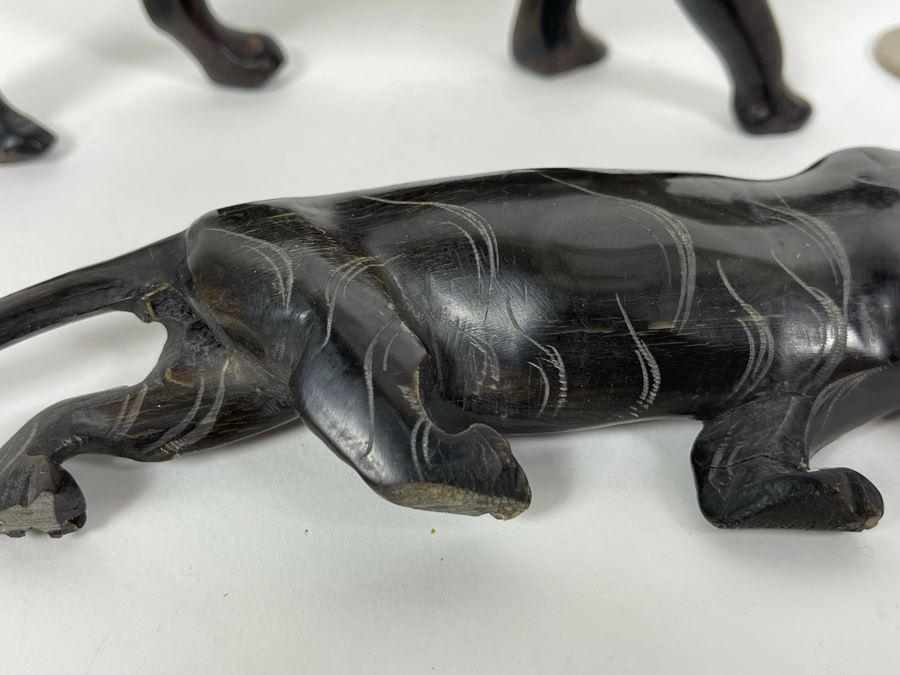 Pair Of Hand Carved Wood Panthers Cougars 10.5L And 7.5L [Photo 5]