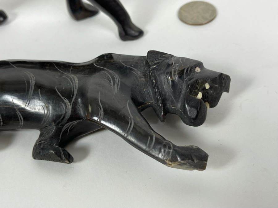 Pair Of Hand Carved Wood Panthers Cougars 10.5L And 7.5L [Photo 4]