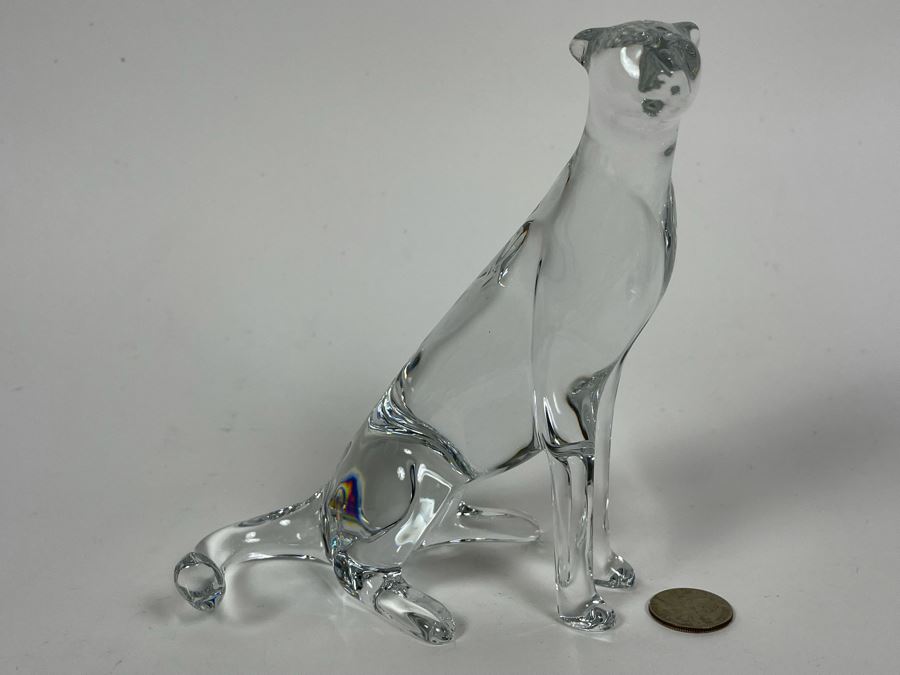 Baccarat France Signed Crystal Seated Cheetah On Watch 6.5H X 6H [Photo 4]