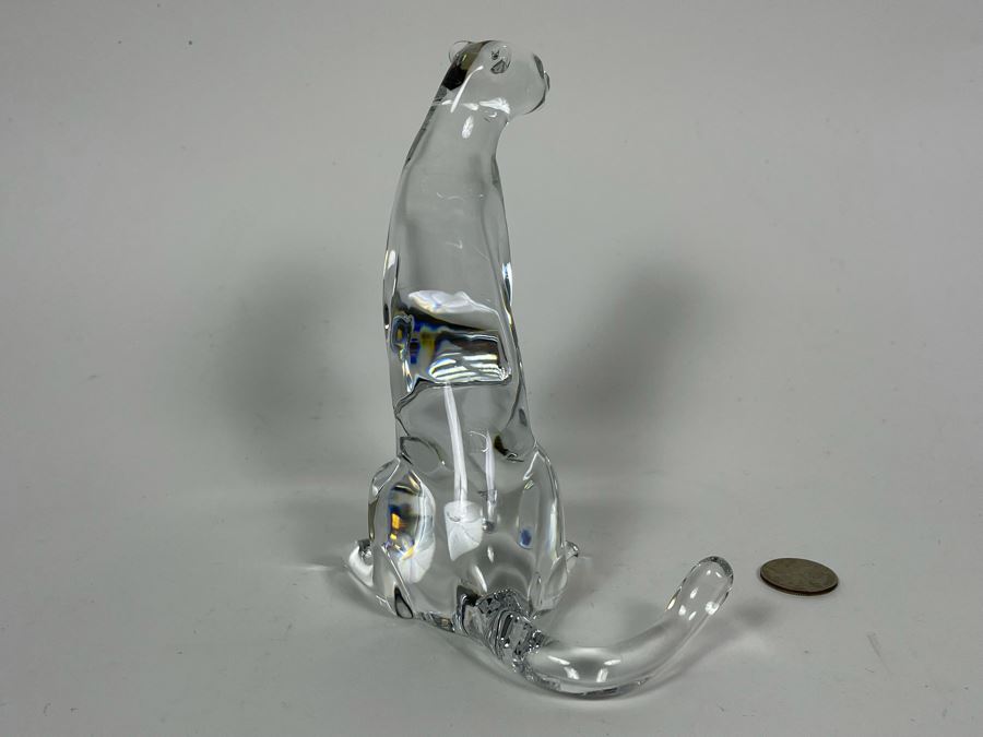Baccarat France Signed Crystal Seated Cheetah On Watch 6.5H X 6H [Photo 7]