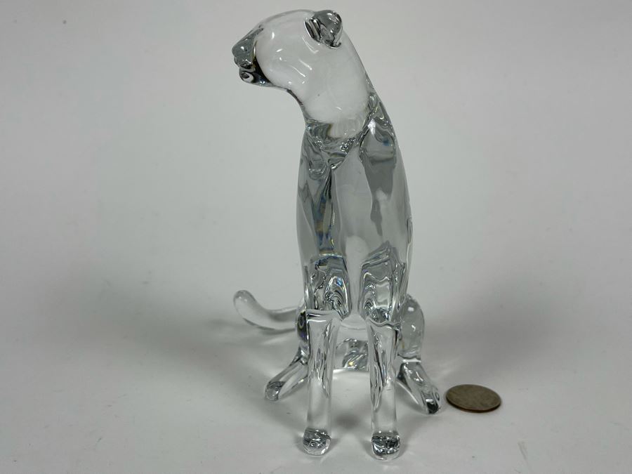 Baccarat France Signed Crystal Seated Cheetah On Watch 6.5H X 6H [Photo 5]