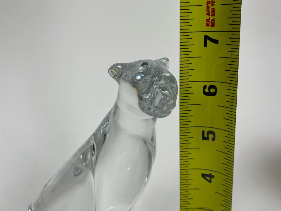 Baccarat France Signed Crystal Seated Cheetah On Watch 6.5H X 6H [Photo 12]
