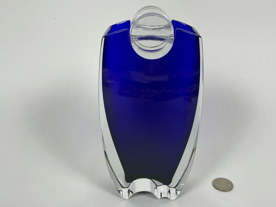 Rare Baccarat Crystal Signed Blue Oceanie Flower Vase France Designed By Thomas Bastide 8H Estimate $1,000 [Photo 13]