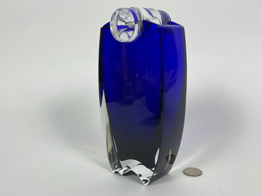 Rare Baccarat Crystal Signed Blue Oceanie Flower Vase France Designed By Thomas Bastide 8H Estimate $1,000 [Photo 8]