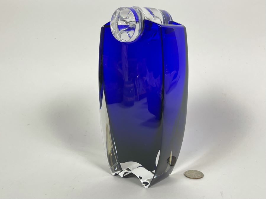 Rare Baccarat Crystal Signed Blue Oceanie Flower Vase France Designed By Thomas Bastide 8H Estimate $1,000 [Photo 9]