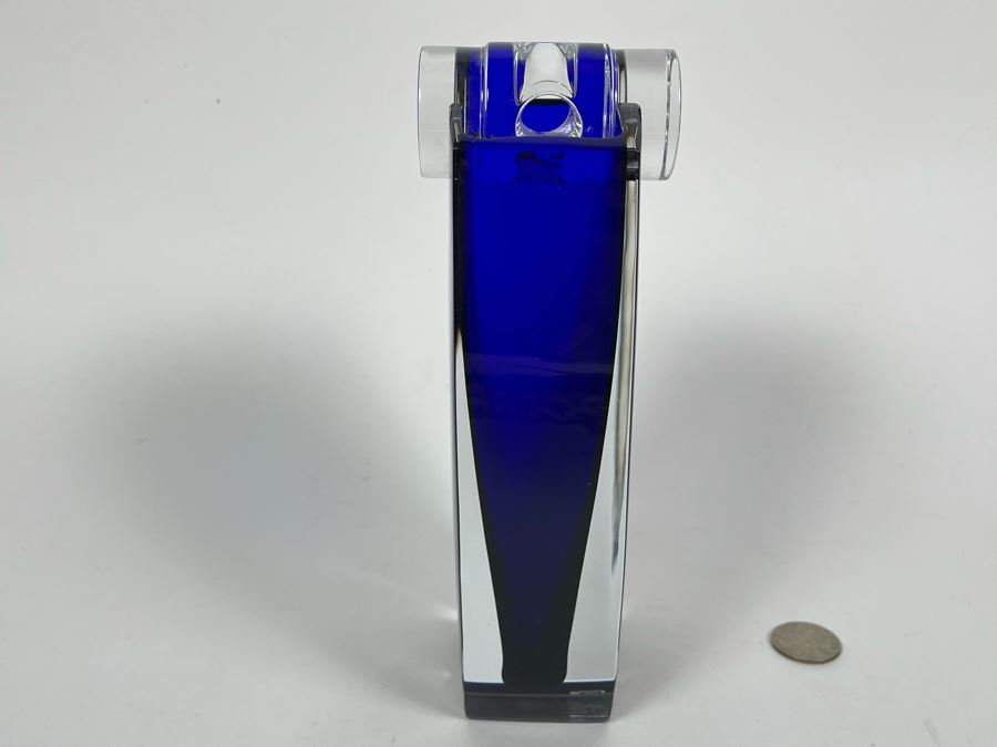 Rare Baccarat Crystal Signed Blue Oceanie Flower Vase France Designed By Thomas Bastide 8H Estimate $1,000 [Photo 14]