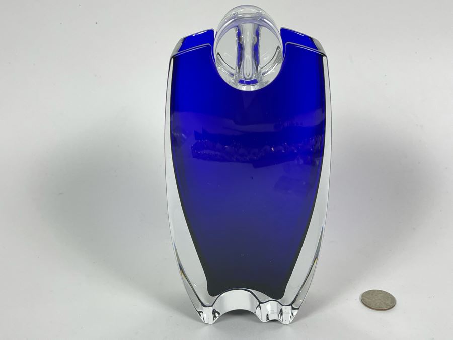 Rare Baccarat Crystal Signed Blue Oceanie Flower Vase France Designed By Thomas Bastide 8H Estimate $1,000 [Photo 3]
