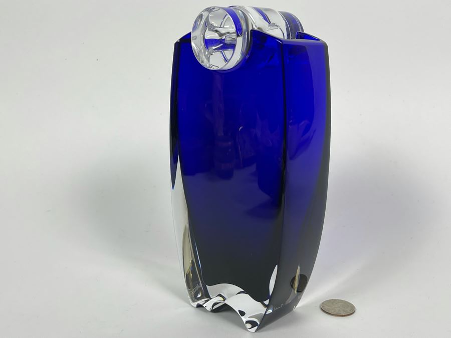 Rare Baccarat Crystal Signed Blue Oceanie Flower Vase France Designed By Thomas Bastide 8H Estimate $1,000 [Photo 7]