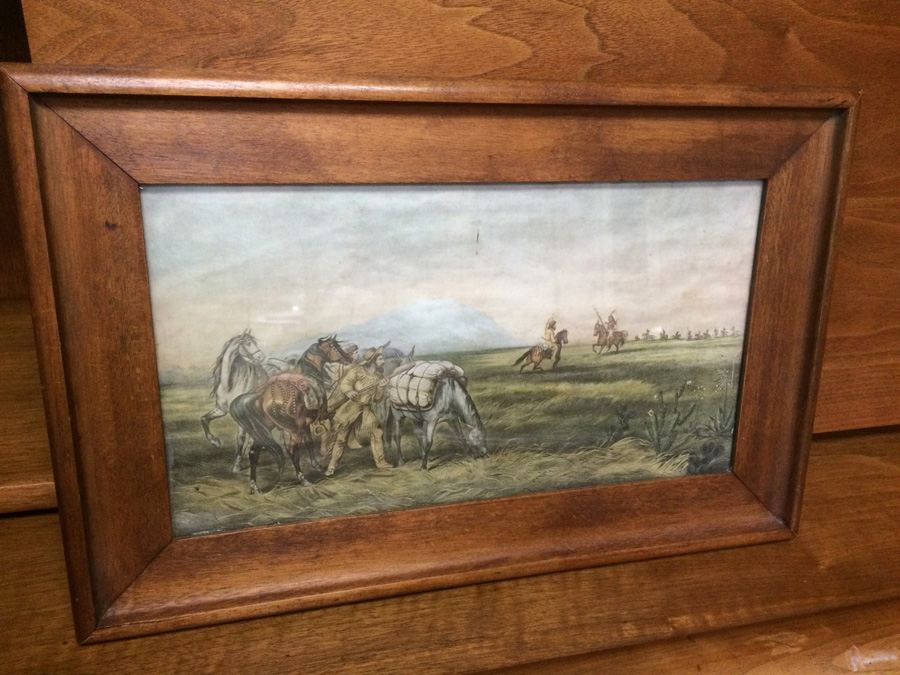 Currier & Ives Print 1871Trappers on the Prairie / Peace or War? Print