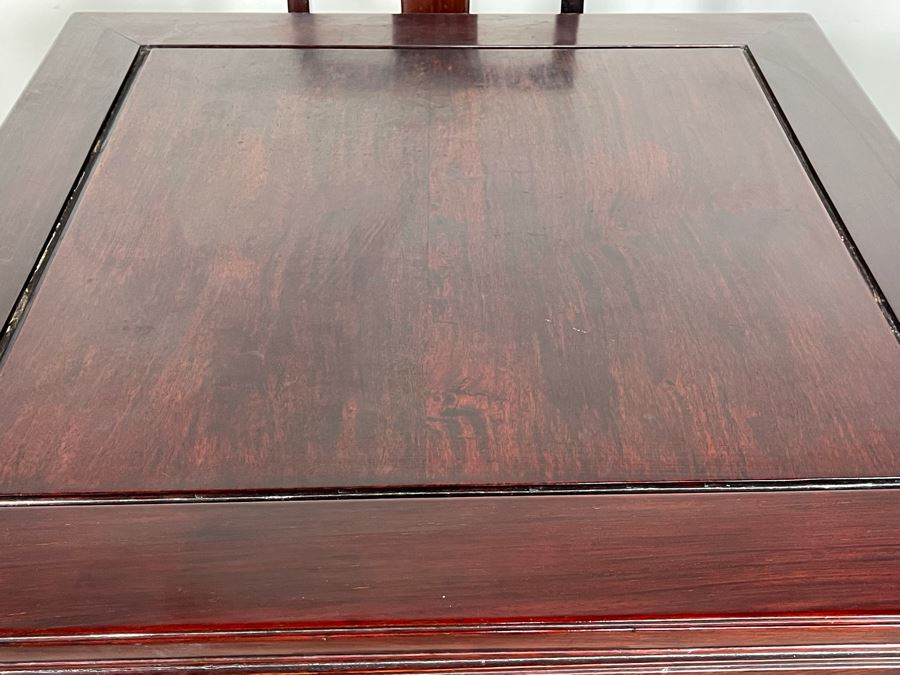 Chinese Carved Blackwood Rosewood Square Gaming Table With Four Drawers And Four Matching Chairs Client Paid $4,200 In 1986 [Photo 18]