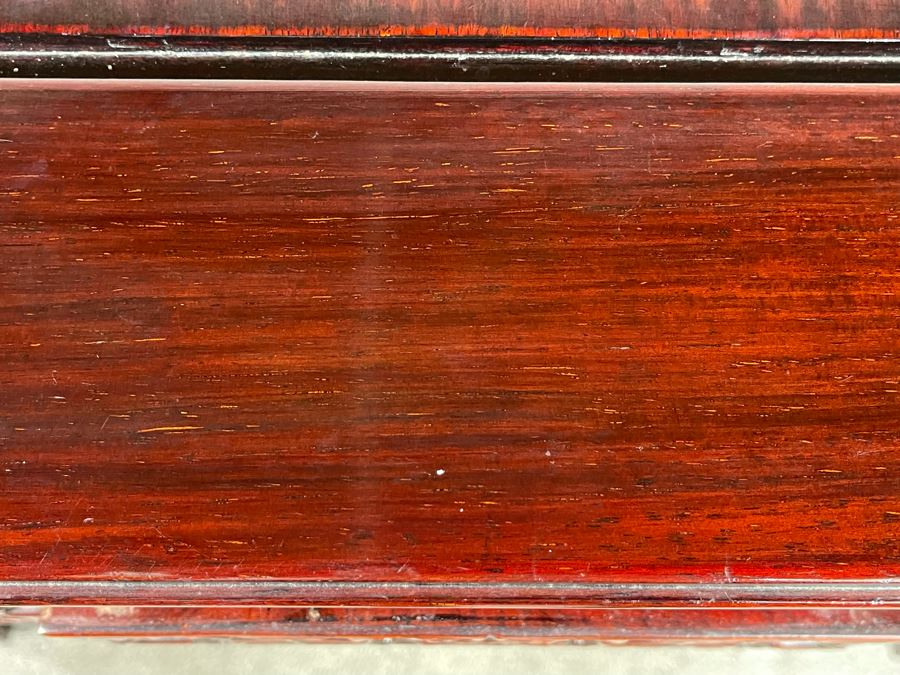 Chinese Carved Blackwood Rosewood Square Gaming Table With Four Drawers And Four Matching Chairs Client Paid $4,200 In 1986 [Photo 20]