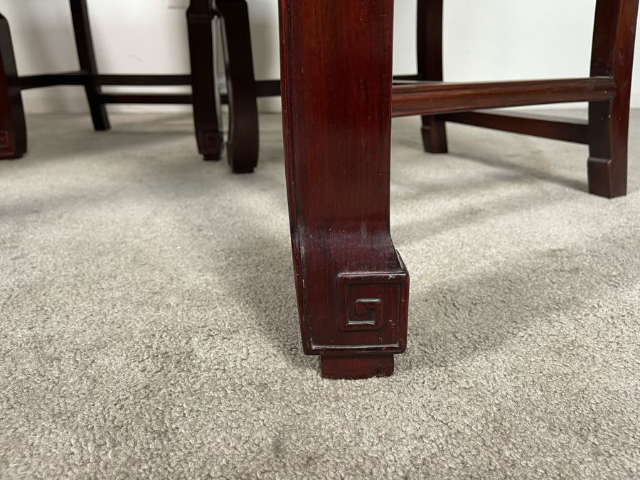 Chinese Carved Blackwood Rosewood Square Gaming Table With Four Drawers And Four Matching Chairs Client Paid $4,200 In 1986 [Photo 10]