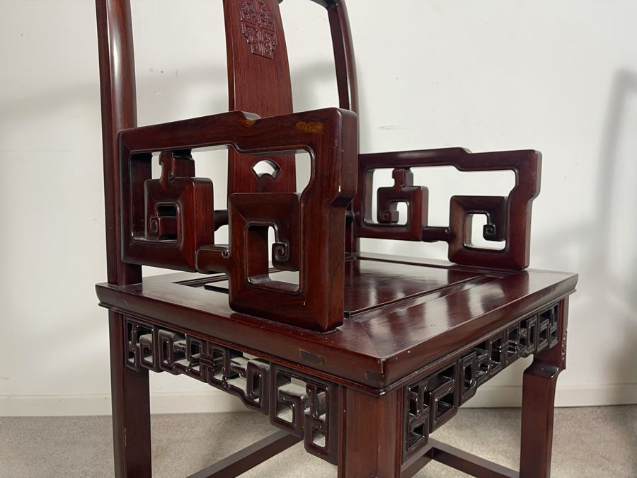 Pair Of Chinese Carved Blackwood Rosewood Armchairs 22W X 18D X 40H [Photo 10]