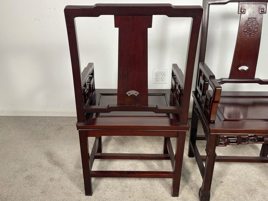 Pair Of Chinese Carved Blackwood Rosewood Armchairs 22W X 18D X 40H [Photo 22]
