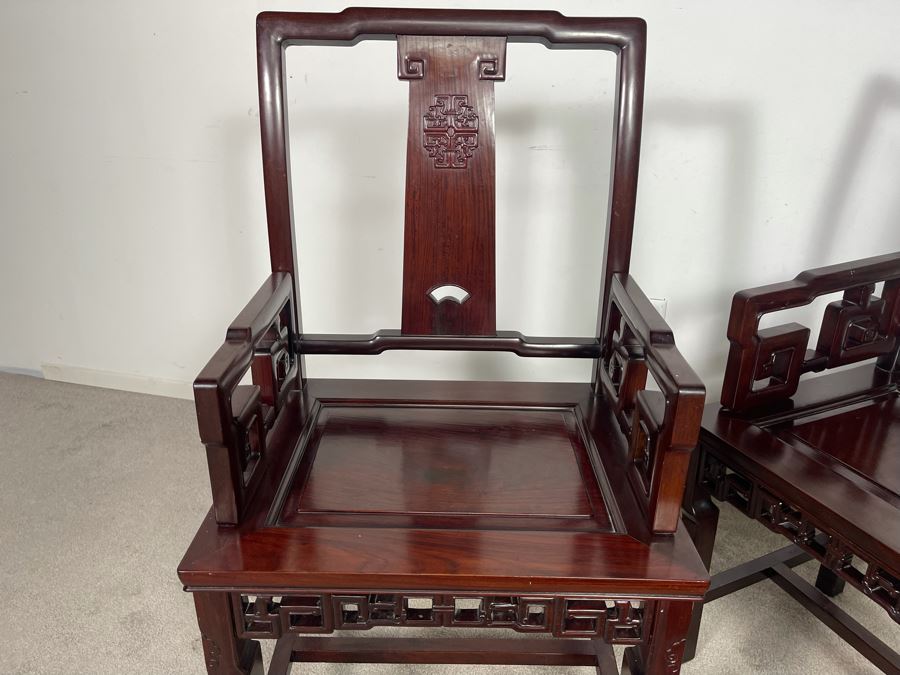 Pair Of Chinese Carved Blackwood Rosewood Armchairs 22W X 18D X 40H [Photo 12]