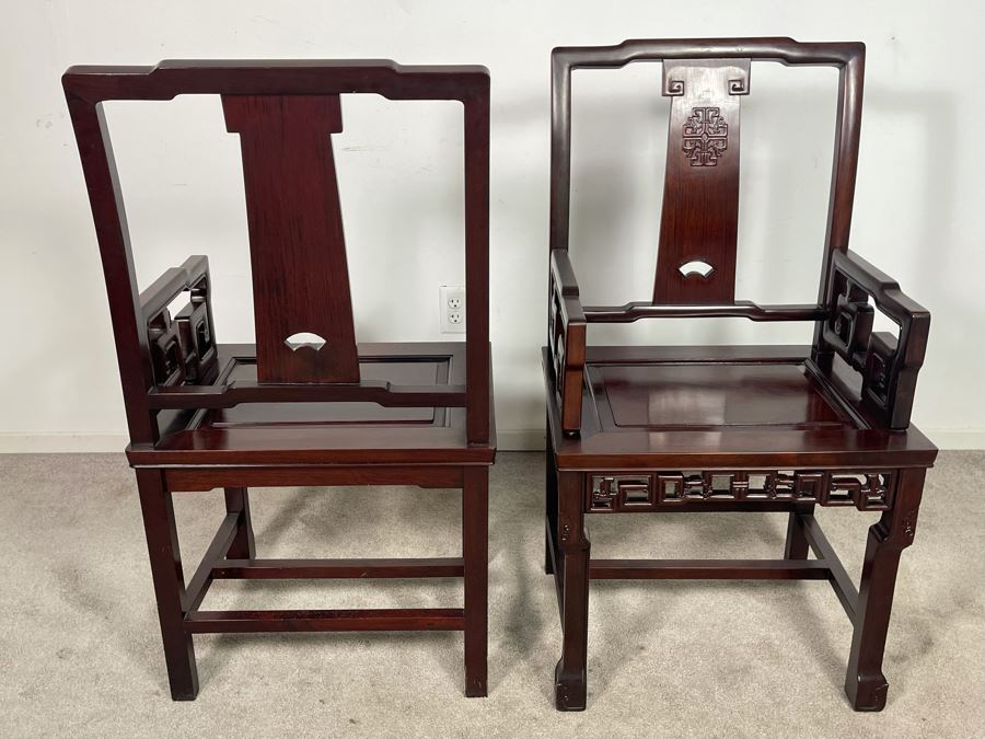 Pair Of Chinese Carved Blackwood Rosewood Armchairs 22W X 18D X 40H [Photo 21]