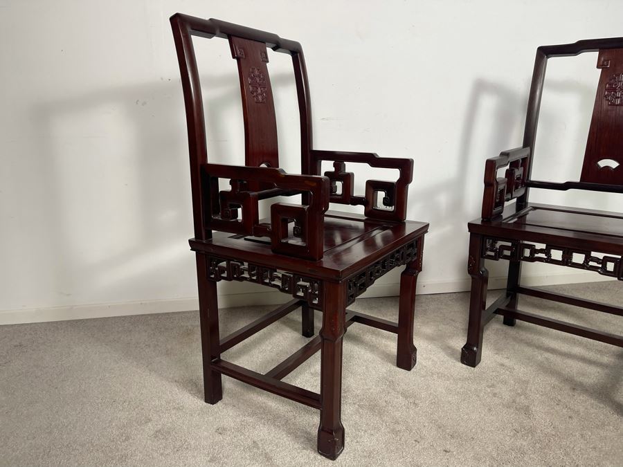 Pair Of Chinese Carved Blackwood Rosewood Armchairs 22W X 18D X 40H [Photo 7]