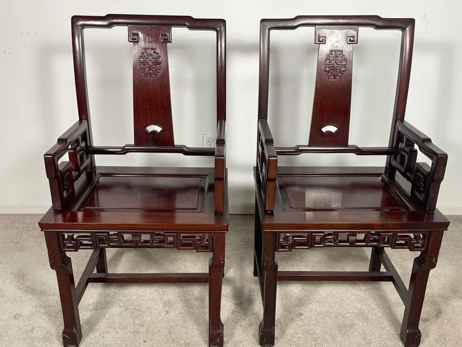 Pair Of Chinese Carved Blackwood Rosewood Armchairs 22W X 18D X 40H [Photo 19]