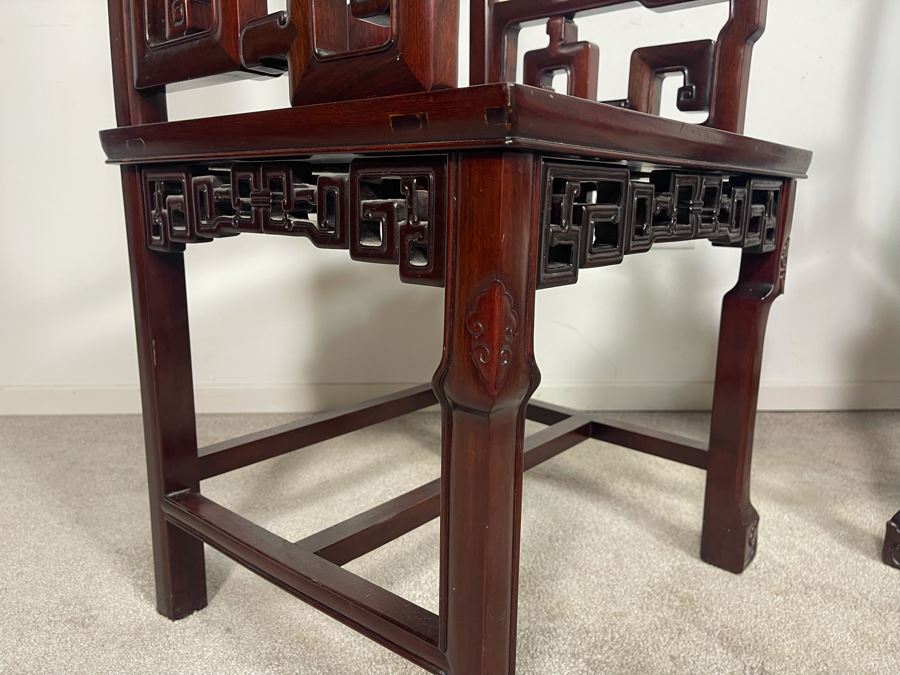 Pair Of Chinese Carved Blackwood Rosewood Armchairs 22W X 18D X 40H [Photo 8]