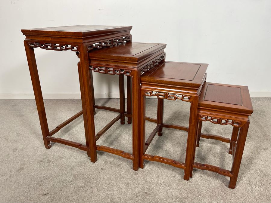 Set Of Four Chinese Teak Nesting Tables 20W X 14D X 27H