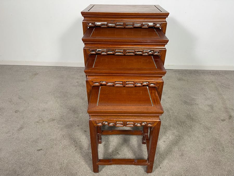 Set Of Four Chinese Teak Nesting Tables 20W X 14D X 27H [Photo 5]