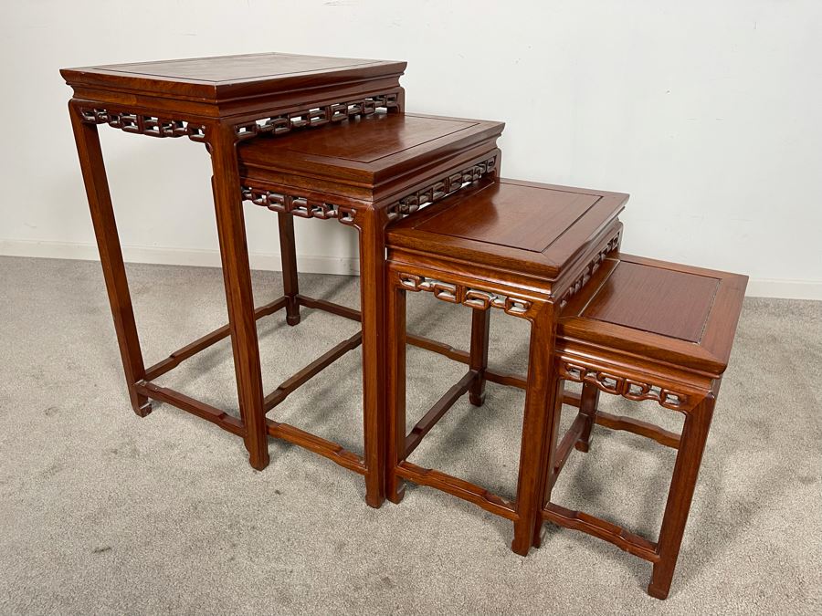 Set Of Four Chinese Teak Nesting Tables 20W X 14D X 27H [Photo 4]