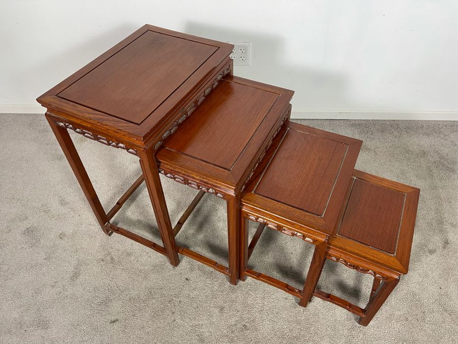 Set Of Four Chinese Teak Nesting Tables 20W X 14D X 27H [Photo 7]