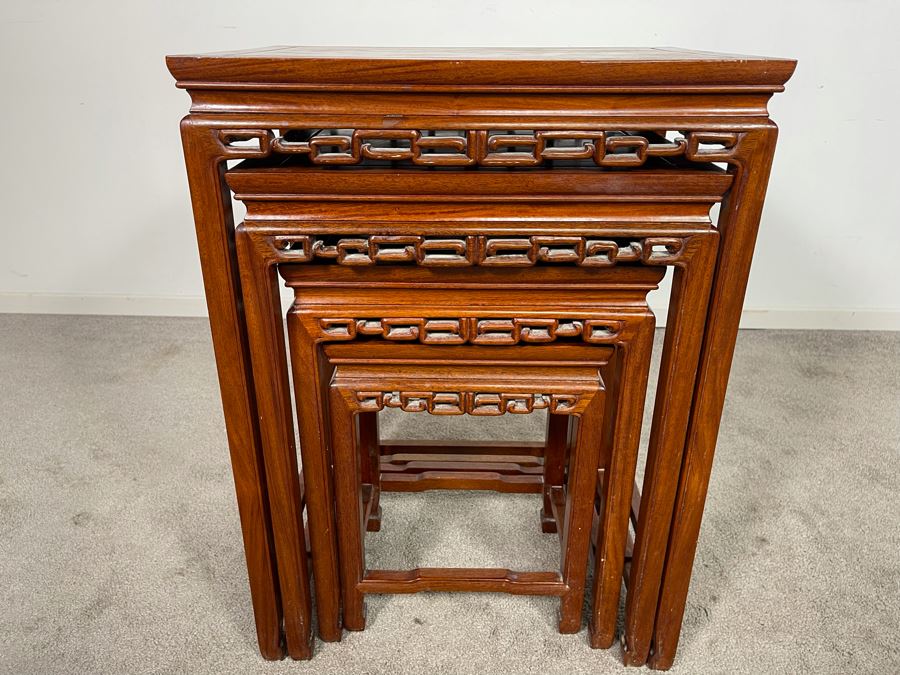 Set Of Four Chinese Teak Nesting Tables 20W X 14D X 27H [Photo 9]