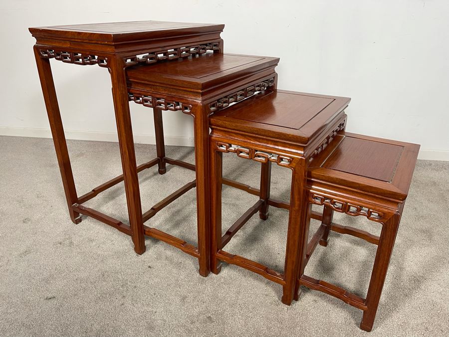Set Of Four Chinese Teak Nesting Tables 20W X 14D X 27H [Photo 3]