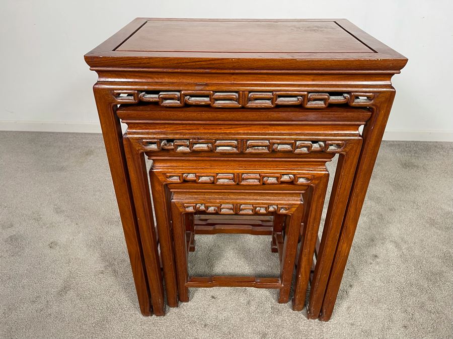 Set Of Four Chinese Teak Nesting Tables 20W X 14D X 27H [Photo 8]
