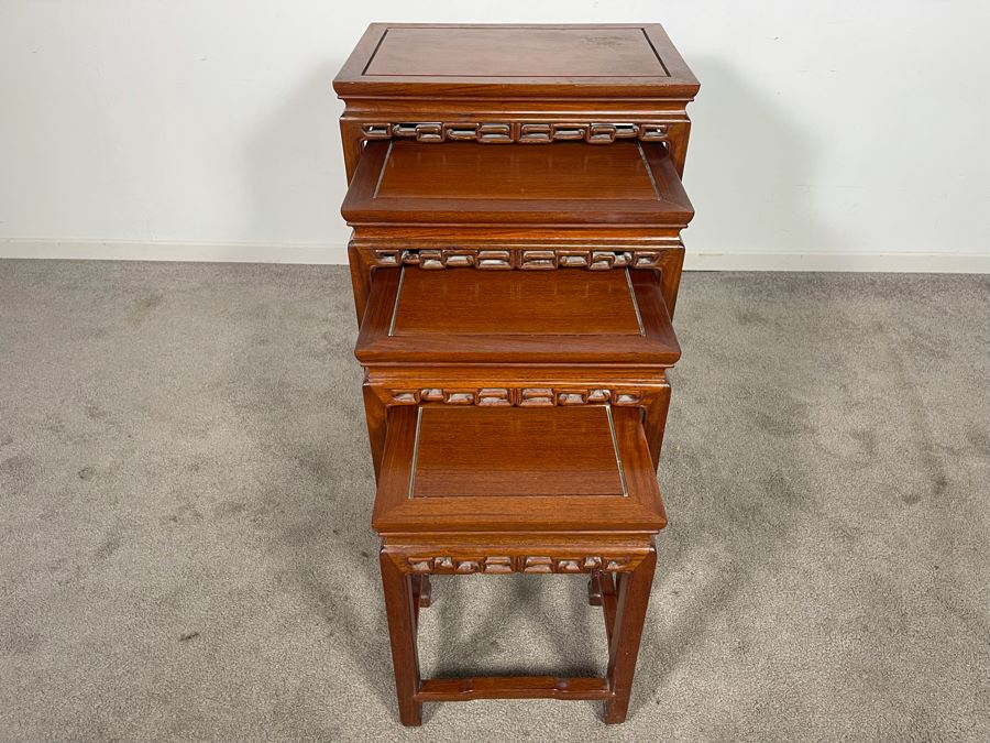 Set Of Four Chinese Teak Nesting Tables 20W X 14D X 27H [Photo 6]