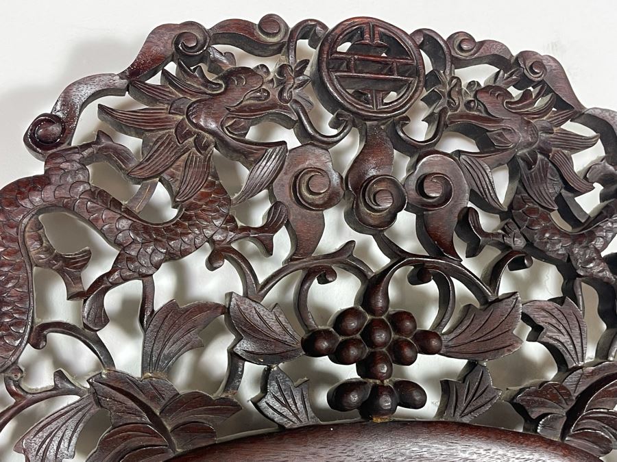 Impressive Chinese Carved Wood Beveled Glass Wall Mirror With Dragon Motif 19.5W X 34H [Photo 7]