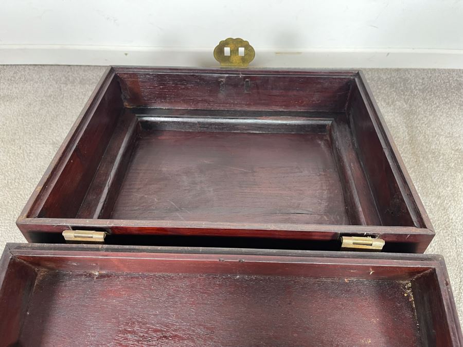 Vintage Chinese Rosewood Lockable Chest Cabinet With Four Internal Drawers And Brass Hardware 15.25W X 12D X 17H - See Photos [Photo 8]