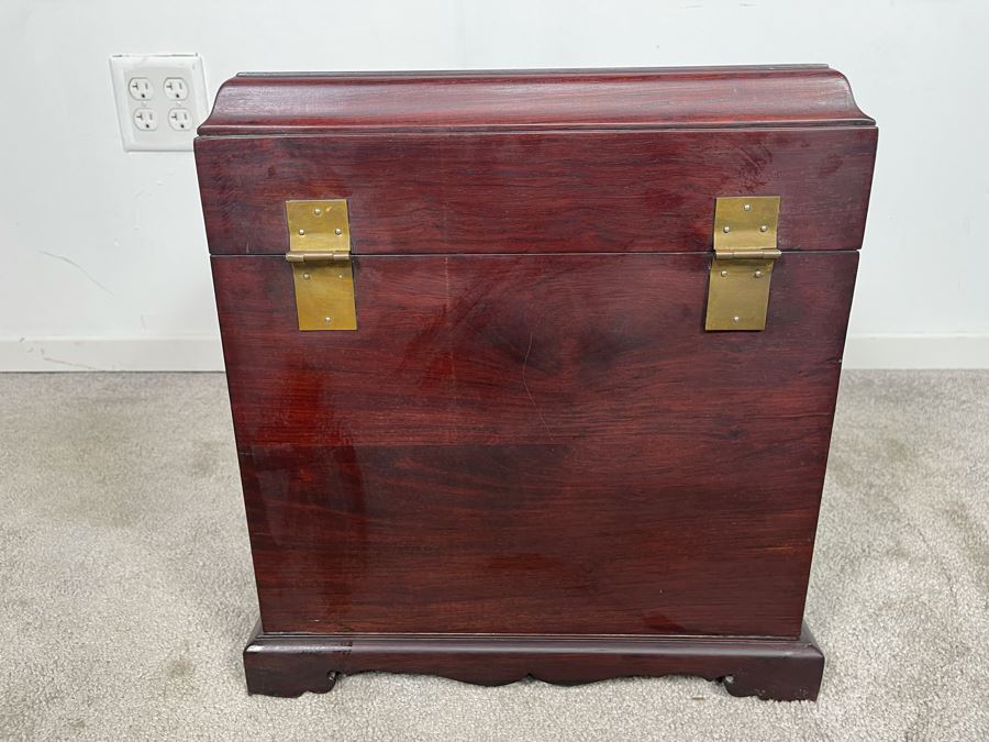 Vintage Chinese Rosewood Lockable Chest Cabinet With Four Internal Drawers And Brass Hardware 15.25W X 12D X 17H - See Photos [Photo 6]
