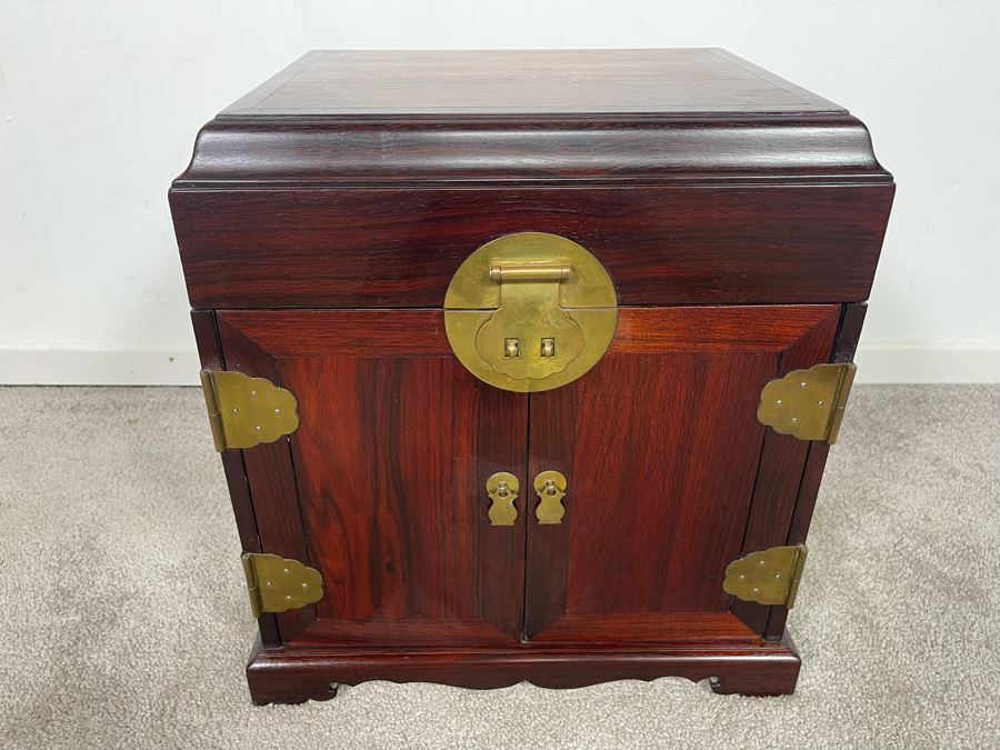 Vintage Chinese Rosewood Lockable Chest Cabinet With Four Internal Drawers And Brass Hardware 15.25W X 12D X 17H - See Photos [Photo 4]