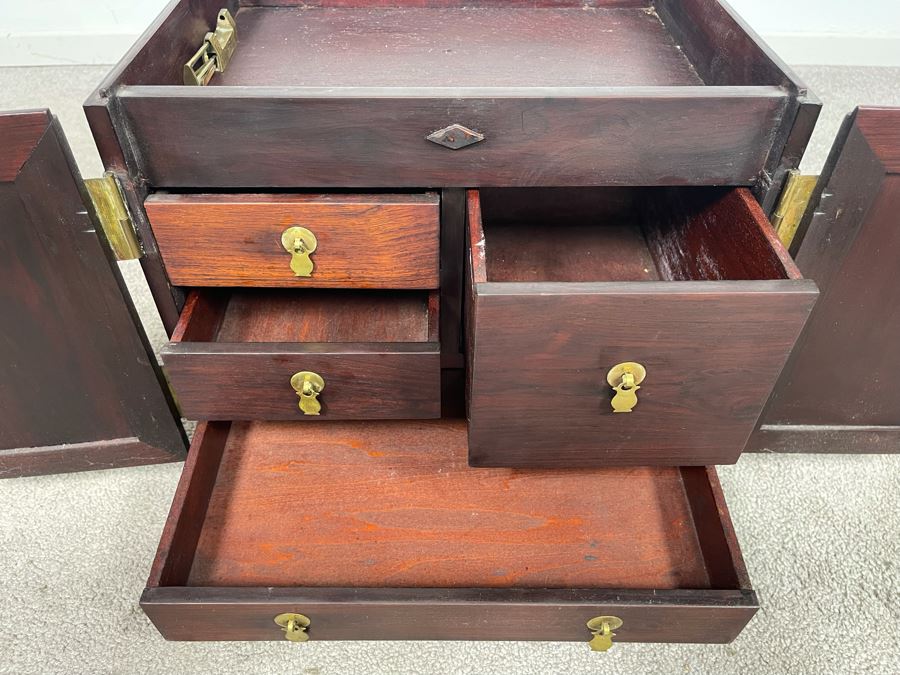 Vintage Chinese Rosewood Lockable Chest Cabinet With Four Internal Drawers And Brass Hardware 15.25W X 12D X 17H - See Photos [Photo 13]